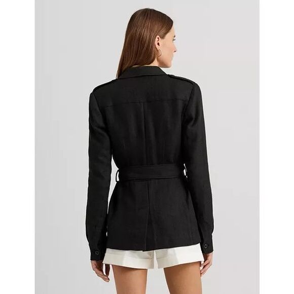 Lauren Ralph Lauren Black Belted Jacket Cotton Linen Herringbone New MSRP $365 - Picture 4 of 11